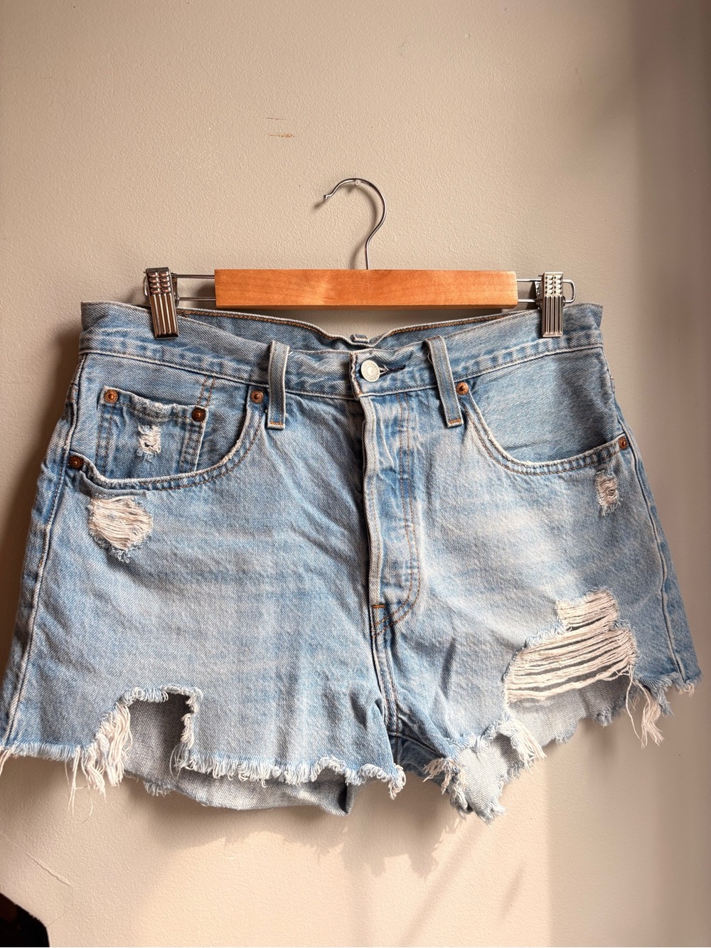 Levi's Light Blue Distressed Denim Cutoff Shorts